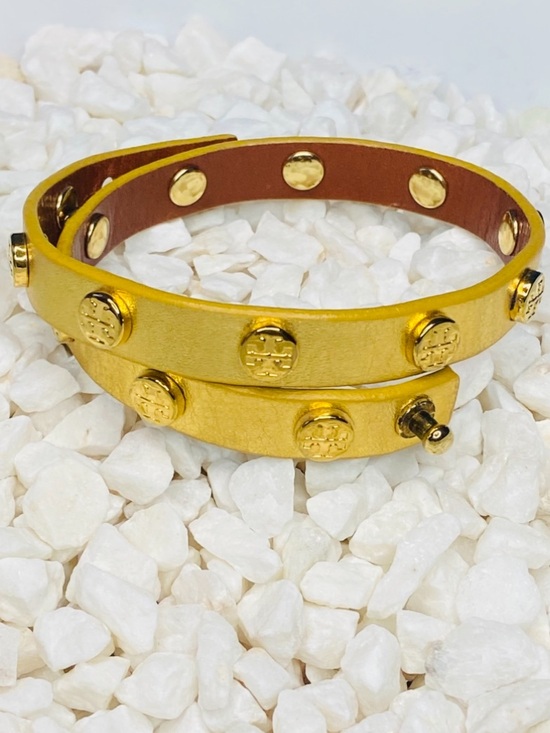 Tory Burch Jewelry - Tory Burch Metallic Gold Double Wrap Logo Stud Bracelet comes w pouch